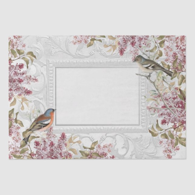 Papel De Seda Lilac Flower Bird French Ornate Frame Decoupage    (Anverso)