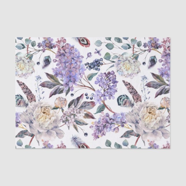 Papel De Seda Lilas y Peonías Florales (Anverso)