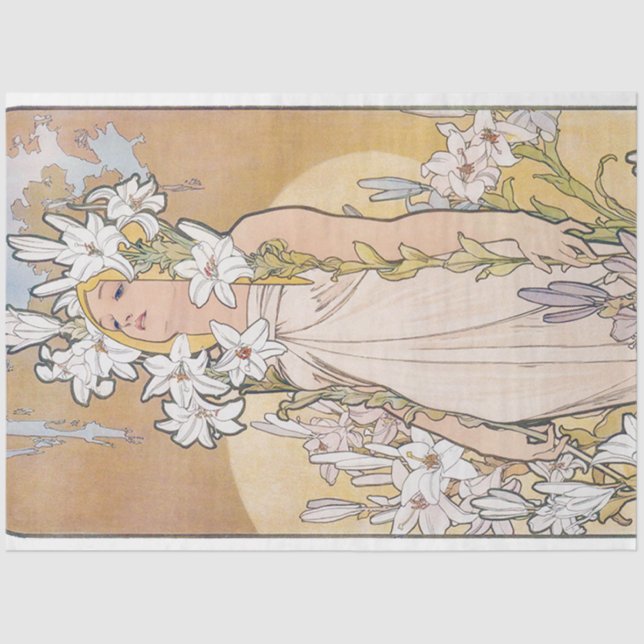 Papel De Seda Lily (Cuatro Flores), Alphonse Mucha (Anverso)