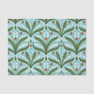 Papel De Seda Lily del valle y la simetría de ladybugs en verde,