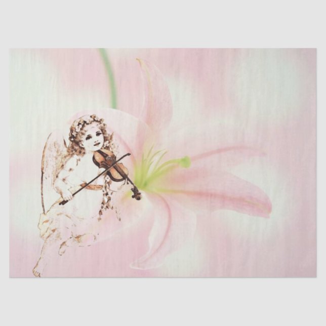 Papel De Seda Lily Flower y Angel Gift Tissue Paper (Anverso)