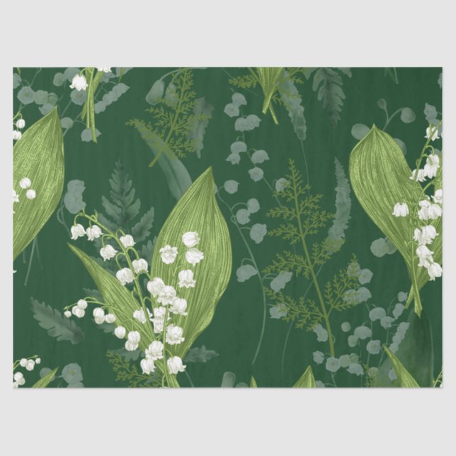 Papel De Seda Lily of Valley con Ferns || Verde oscuro (Anverso)