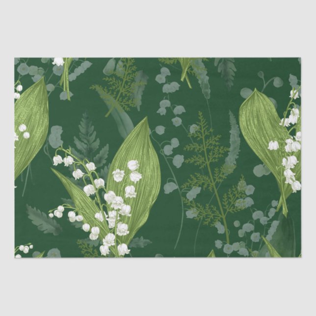 Papel De Seda Lily of Valley con Ferns || Verde oscuro (Anverso)