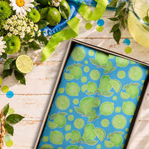 Papel De Seda Limas verdes en patrón de cítricos juguetones azul