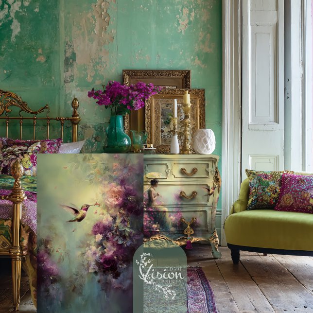 Papel De Seda Lime Whispers Hummingbird Ethereal Floral (Lime Whispers Hummingbird Vibrant Ethereal Floral Decoupage Tissue Paper)