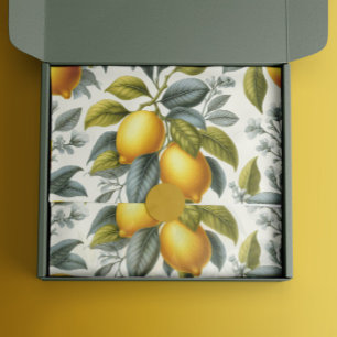Papel De Seda Limón Amarillo Vibrante y Botánico Acuarela Azul