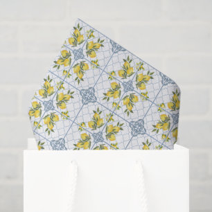 Papel De Seda Limón de estilo francés con acuarela azul