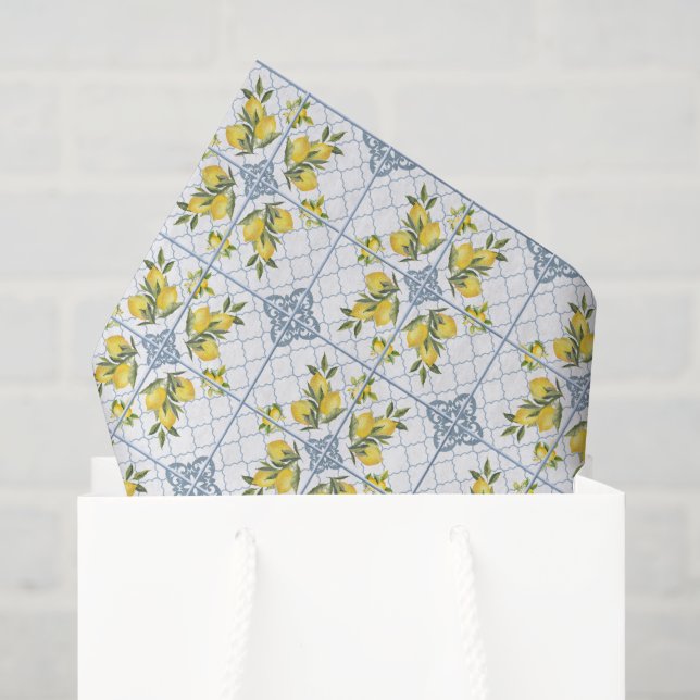 Papel De Seda Limón de estilo francés con acuarela azul (Bolsa de regalo)