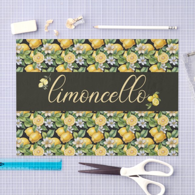 Papel De Seda limoncello, limones de acuarela con patrón de flor (Artesanía)