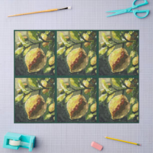 Papel De Seda Limoneros Impresionistas Colgando Rama Decoupage