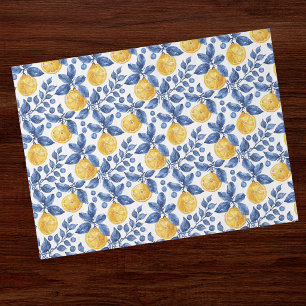 Papel De Seda Limones Amarillos Follaje Azul Mediterráneo Amalfi