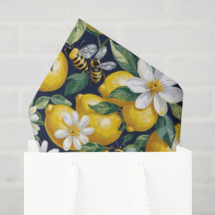 Papel De Seda Limones amarillos frescos con abejas ocupadas y fl