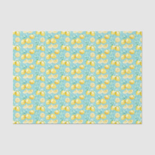 Papel De Seda Limones Amarillos sobre Azul Claro