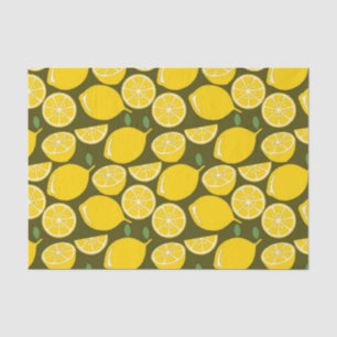 Papel De Seda Limones Amarillos y Patrón Verde Oliva: Citrus Mod