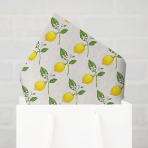 Papel De Seda Limones estilo vintage en acuarela sobre ecru