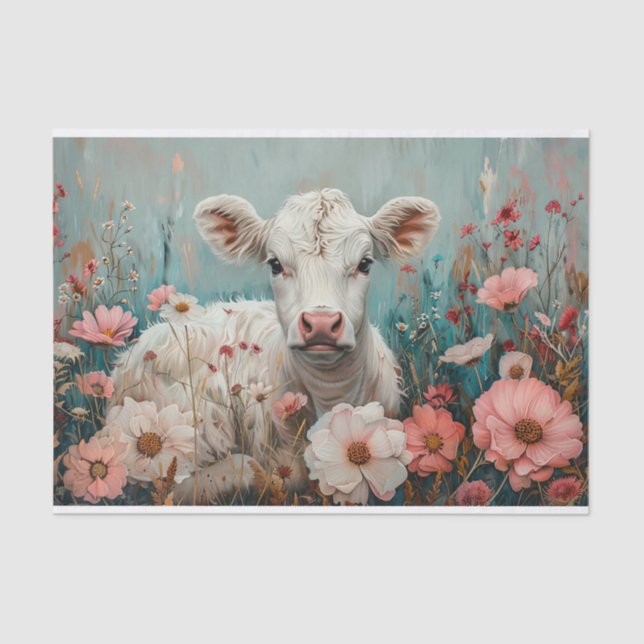 Papel De Seda Linda vaca de las Highlands con cosmos para decoup (Anverso)
