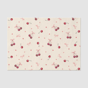 Papel De Seda Lindas cerezas rosadas rojas Corazones lazos sobre