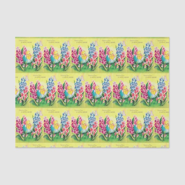 Papel De Seda lindas flores de pollo de Pascua (Anverso)