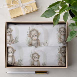 Papel De Seda Lindo alfabeto de animales bebé en acuarela Orangu