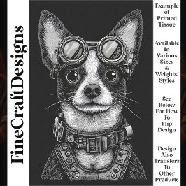Papel De Seda Lindo cachorro steampunk de negro y blanco T7 deco