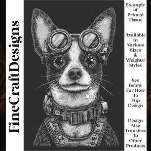 Papel De Seda Lindo cachorro steampunk de negro y blanco T7 deco
