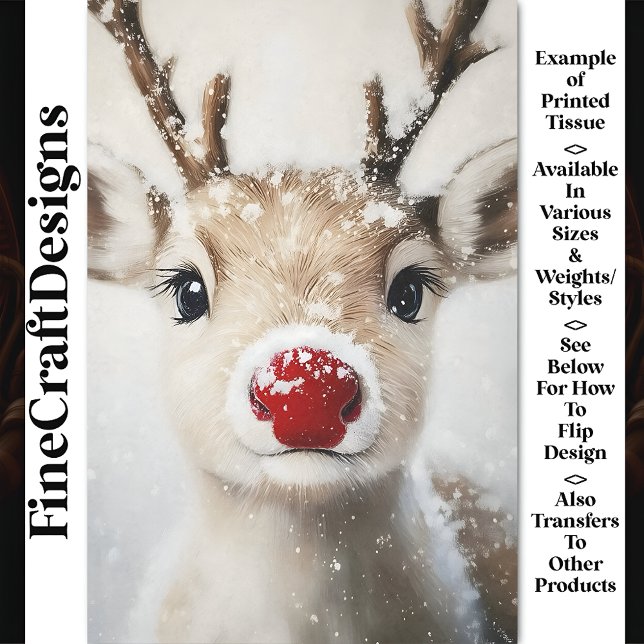 Papel De Seda Lindo capricho reno Rudolph en nieve BW7 decoupage (Subido por el creador)