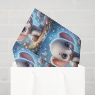 Papel de seda lindo elefante bebé blanco floral