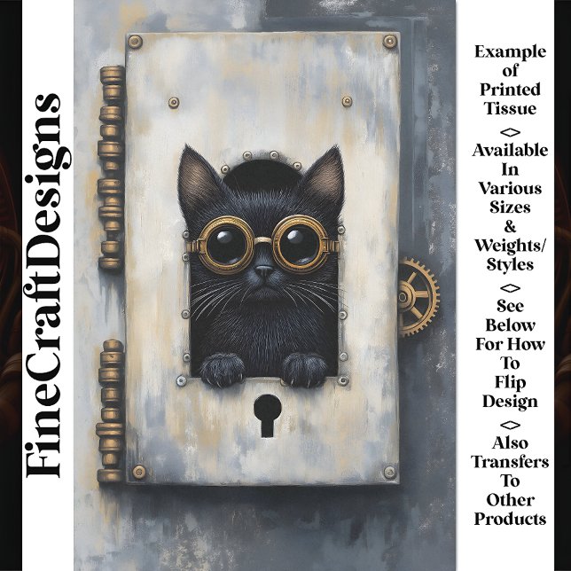 Papel De Seda Lindo Gatito Negro Peeking Steampunk AP3 Decoupage (Subido por el creador)