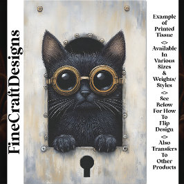 Papel De Seda Lindo Gatito Negro Steampunk Espiando AP4 Decoupag