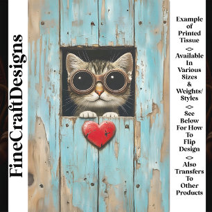 Papel De Seda Lindo Gatito Tabby Peeking Steampunk AP5 Decoupage