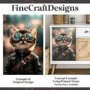 Papel De Seda Lindo Gato Gatito Adorable Steampunk Decoupage G1