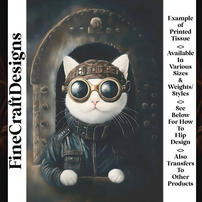 Papel De Seda Lindo Gato Steampunk Dieselpunk Blanco Decoupage A (Subido por el creador)