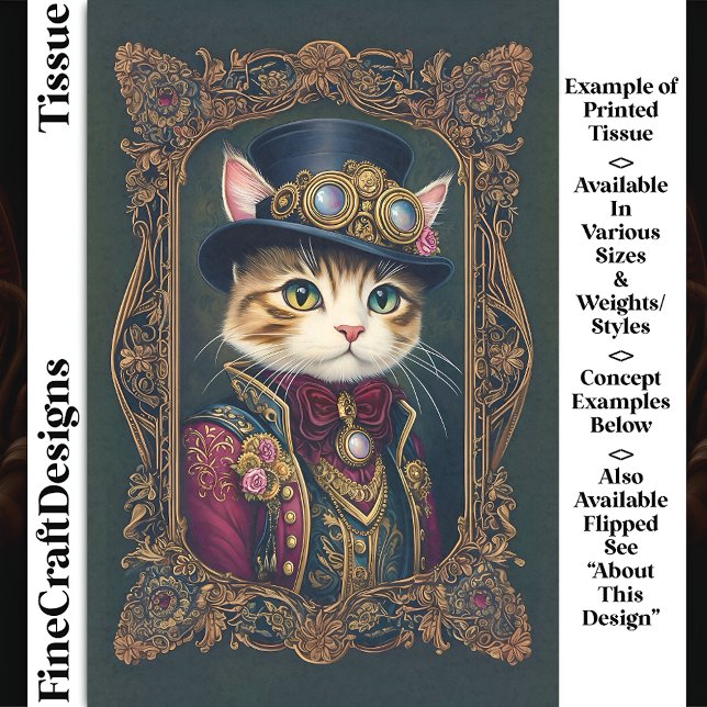 Papel De Seda Lindo gato Steampunk, sombrero de copa, marco DG4R (Subido por el creador)