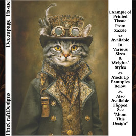 Papel De Seda Lindo Gato Tabby Dapper Steampunk ET7L Decoupage