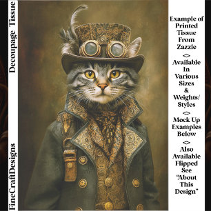 Papel De Seda Lindo Gato Tabby Dapper Steampunk ET7L Decoupage
