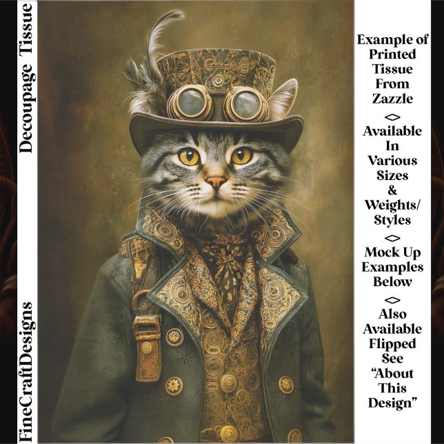 Papel De Seda Lindo Gato Tabby Dapper Steampunk ET7L Decoupage (Subido por el creador)