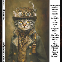 Papel De Seda Lindo Gato Tabby Dapper Steampunk ET7R Decoupage