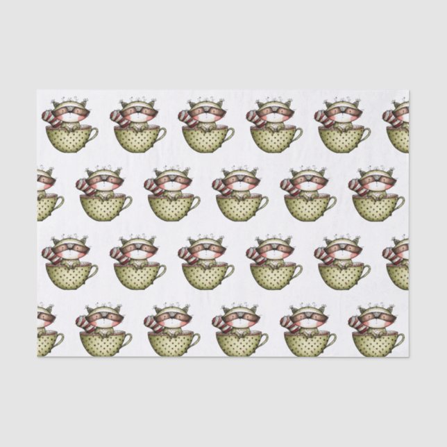 Papel De Seda Lindo Mapache Taza De Té Caprichoso Bosque (Anverso)