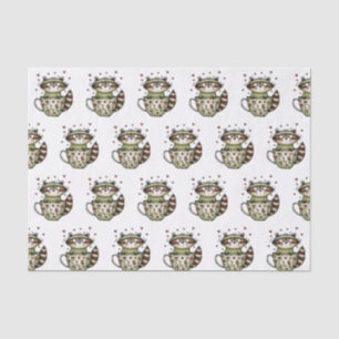 Papel De Seda Lindo Mapache Taza de Té Corazón Floral Caprichoso