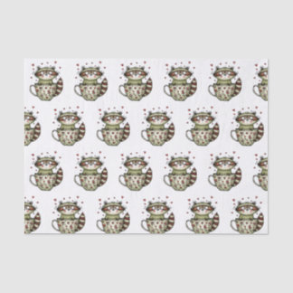 Papel De Seda Lindo Mapache Taza de Té Corazón Floral Caprichoso