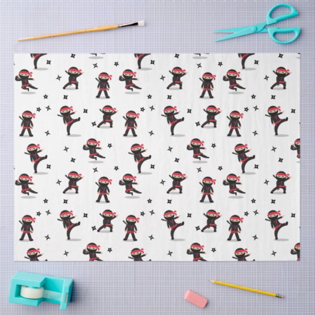 Papel De Seda Lindo Ninja Guerrero Niños Patrón Negro y Rojo (Artesanía)