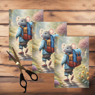 Papel De Seda Lindo niño ratón camino a la escuela