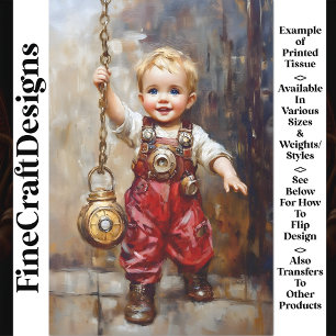 Papel De Seda Lindo Niño Steampunk Mono Rojo X9 Decoupage