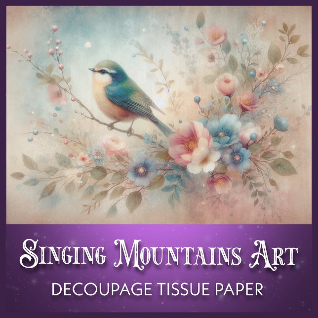 Papel De Seda Lindo pájaro azul y flores rústico decoupage vinta (Subido por el creador)