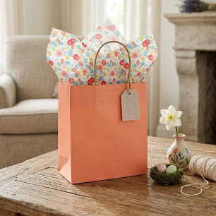 Papel De Seda Lindo Patrón Artístico Floral de Color Coral Rosa 