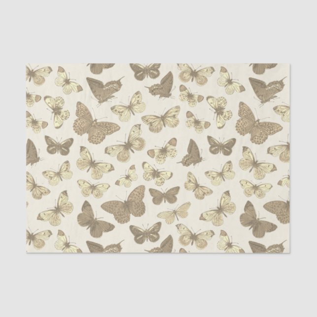 Papel De Seda Lindo patrón de mariposa beige para chicas (Anverso)