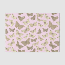 Papel De Seda Lindo patrón de mariposa dorada beige en rosa