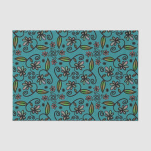 Papel De Seda Lindo patrón floral azul turquesa