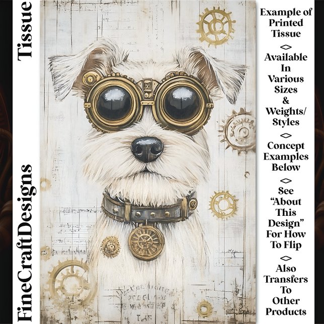 Papel De Seda Lindo perro blanco Steampunk con gafas CY4 decoupa (Subido por el creador)