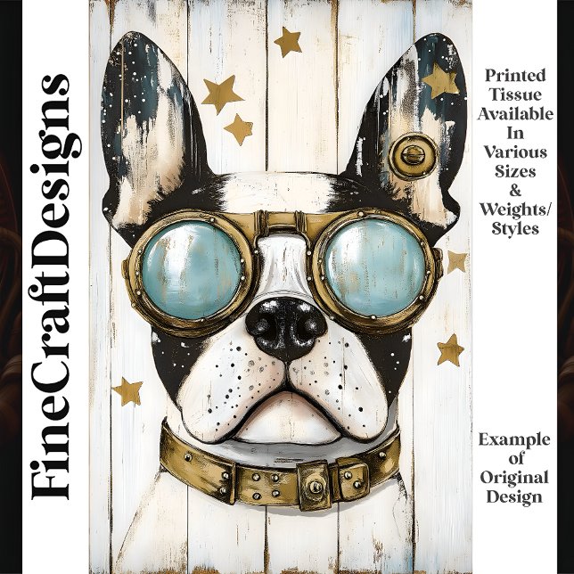 Papel De Seda Lindo perro Boston Terrier Steampunk decoupage K6 (Subido por el creador)